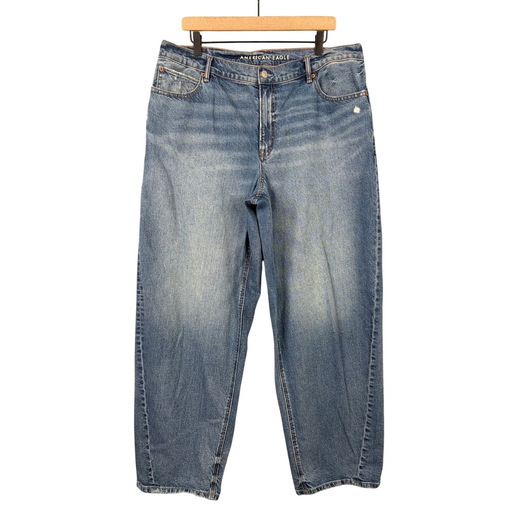 American Eagle Jeans Low Rise Baggy Barrel 14 LONG Horseshoe Balloon Leg Stretch